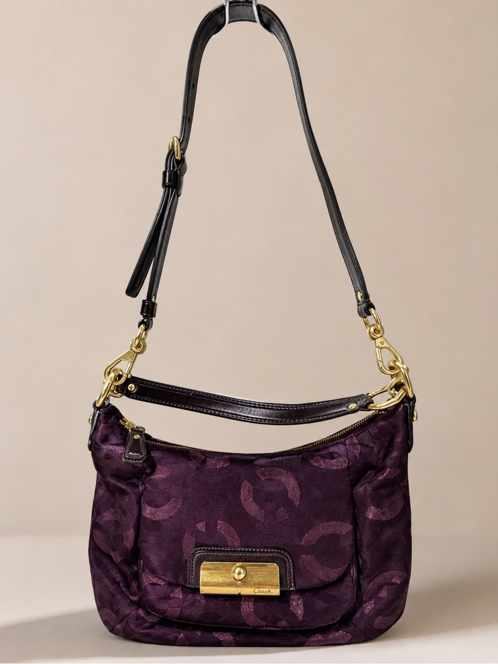 Coach Purple Jacquard Crossbody Bag with Gold Hardware
